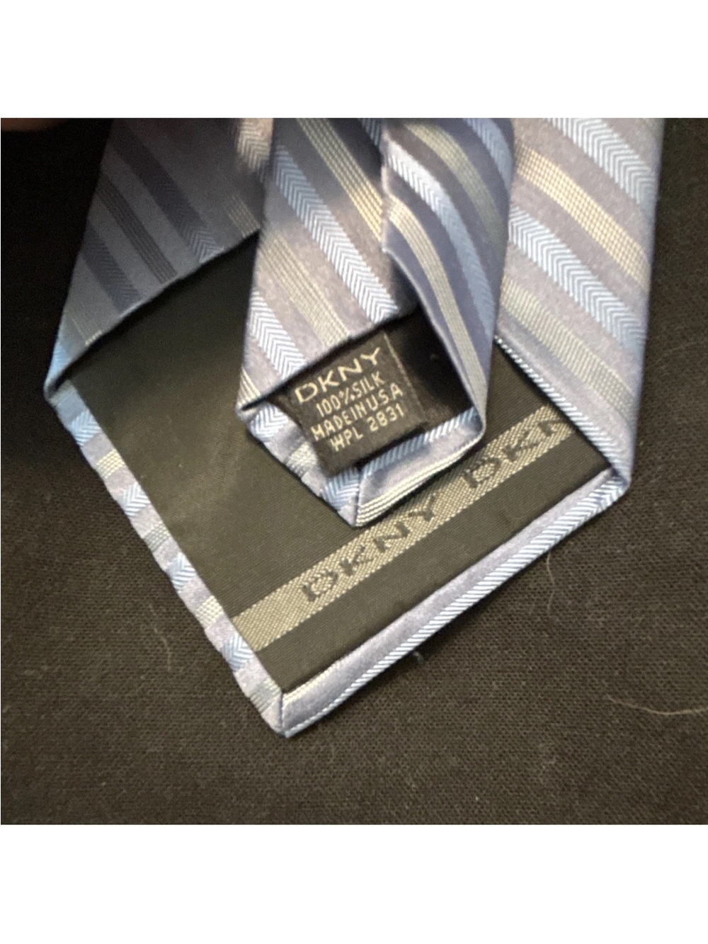 DKNY Striped Silk Tie Set — Light Blue & Brown - Picture 3 of 4